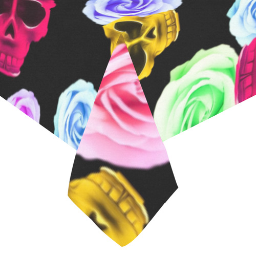 skull portrait in pink and yellow with colorful rose and black background Cotton Linen Tablecloth 60"x120"