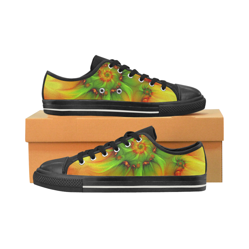 Hot Summer Green Orange Abstract Colorful Fractal Low Top Canvas Shoes for Kid (Model 018)