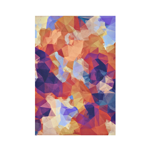 psychedelic geometric polygon pattern abstract in orange brown blue purple Cotton Linen Wall Tapestry 60"x 90"