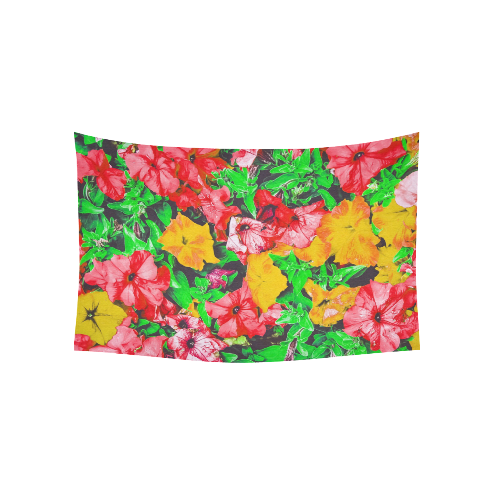 closeup flower abstract background in pink red yellow with green leaves Cotton Linen Wall Tapestry 60"x 40"