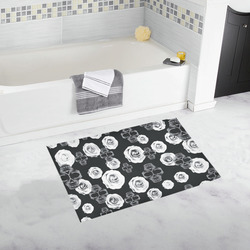 vintage skull and rose abstract pattern in black and white Bath Rug 20''x 32''