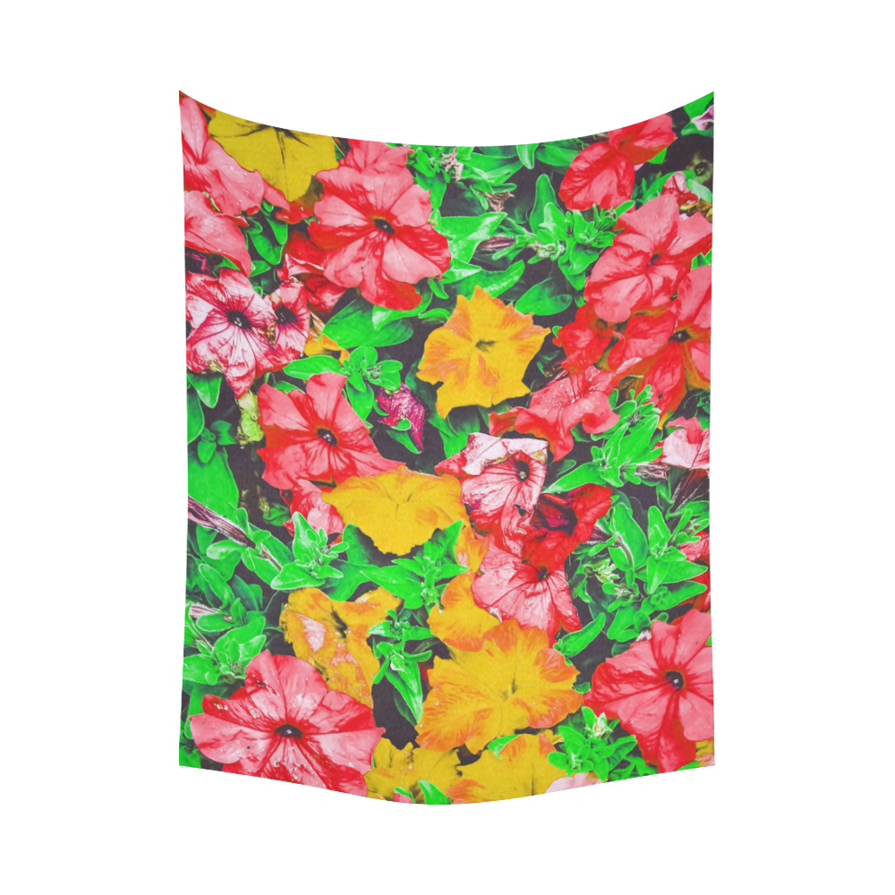 closeup flower abstract background in pink red yellow with green leaves Cotton Linen Wall Tapestry 80"x 60"
