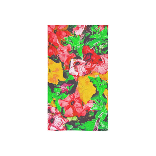 closeup flower abstract background in pink red yellow with green leaves Custom Towel 16"x28"