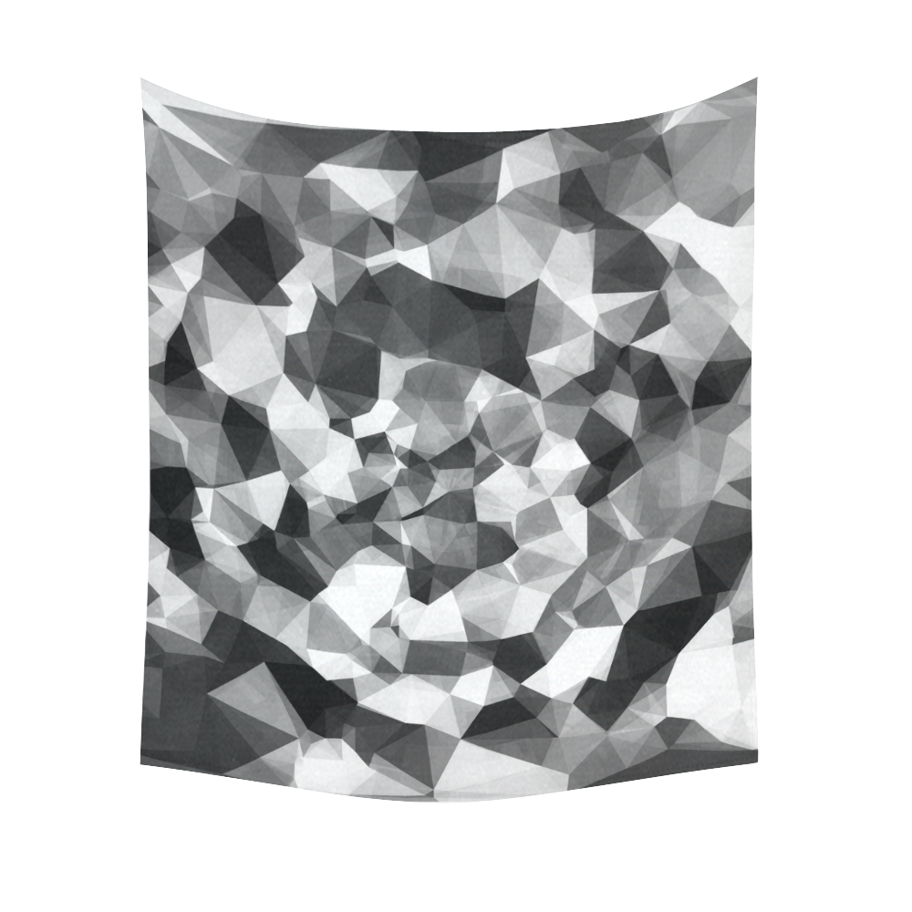 contemporary geometric polygon abstract pattern in black and white Cotton Linen Wall Tapestry 51"x 60"