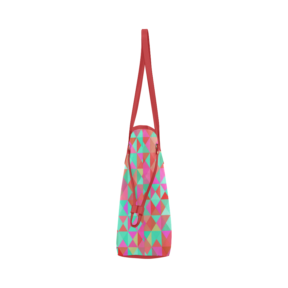 Pink Aqua Abstract Geometric Pattern Clover Canvas Tote Bag (Model 1661)