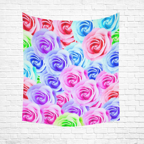 closeup colorful rose texture background in pink purple blue green Cotton Linen Wall Tapestry 51"x 60"