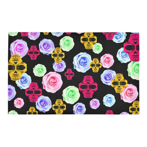 skull portrait in pink and yellow with colorful rose and black background Bath Rug 20''x 32''