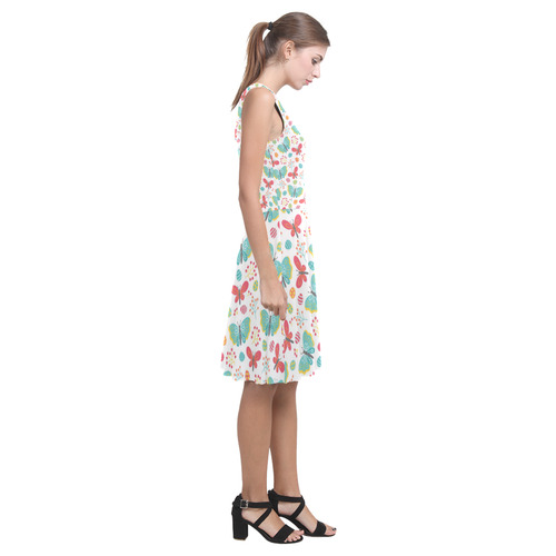 Butterfly Berry Red Teal Nature Pattern Atalanta Casual Sundress(Model D04)