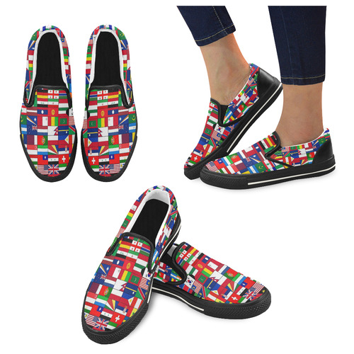 WORLD FLAGS 2 Women's Slip-on Canvas Shoes/Large Size (Model 019)