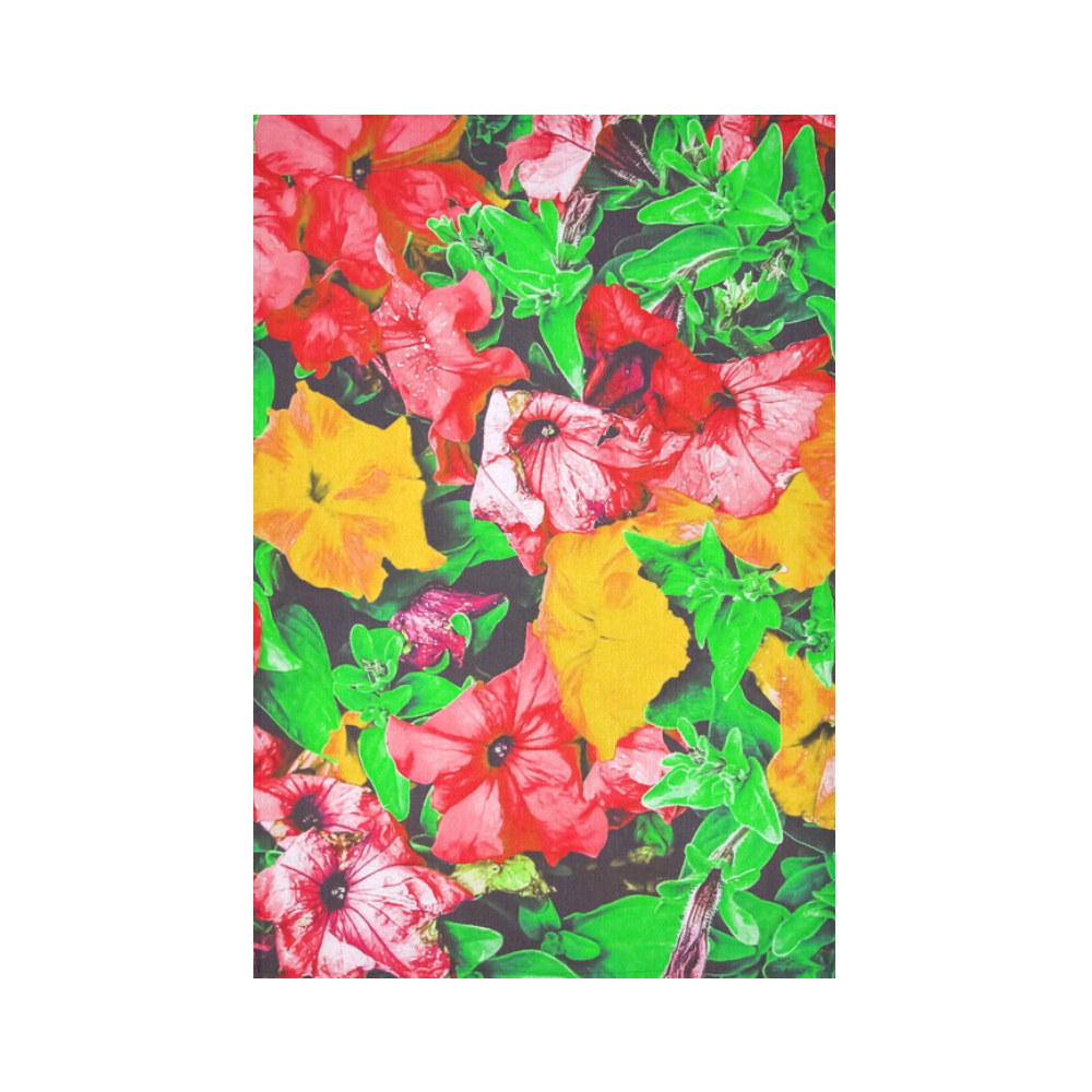 closeup flower abstract background in pink red yellow with green leaves Cotton Linen Wall Tapestry 60"x 90"