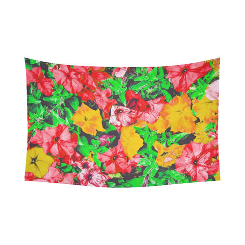 closeup flower abstract background in pink red yellow with green leaves Cotton Linen Wall Tapestry 90"x 60"