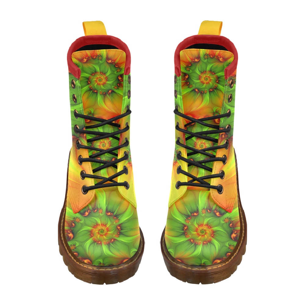 Hot Summer Green Orange Abstract Colorful Fractal High Grade PU Leather Martin Boots For Men Model 402H