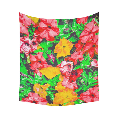 closeup flower abstract background in pink red yellow with green leaves Cotton Linen Wall Tapestry 60"x 51"