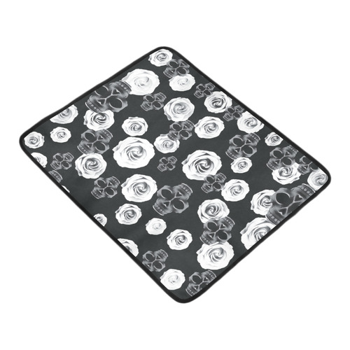 vintage skull and rose abstract pattern in black and white Beach Mat 78"x 60"