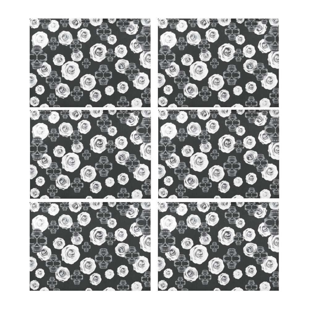 vintage skull and rose abstract pattern in black and white Placemat 14’’ x 19’’ (Set of 6)