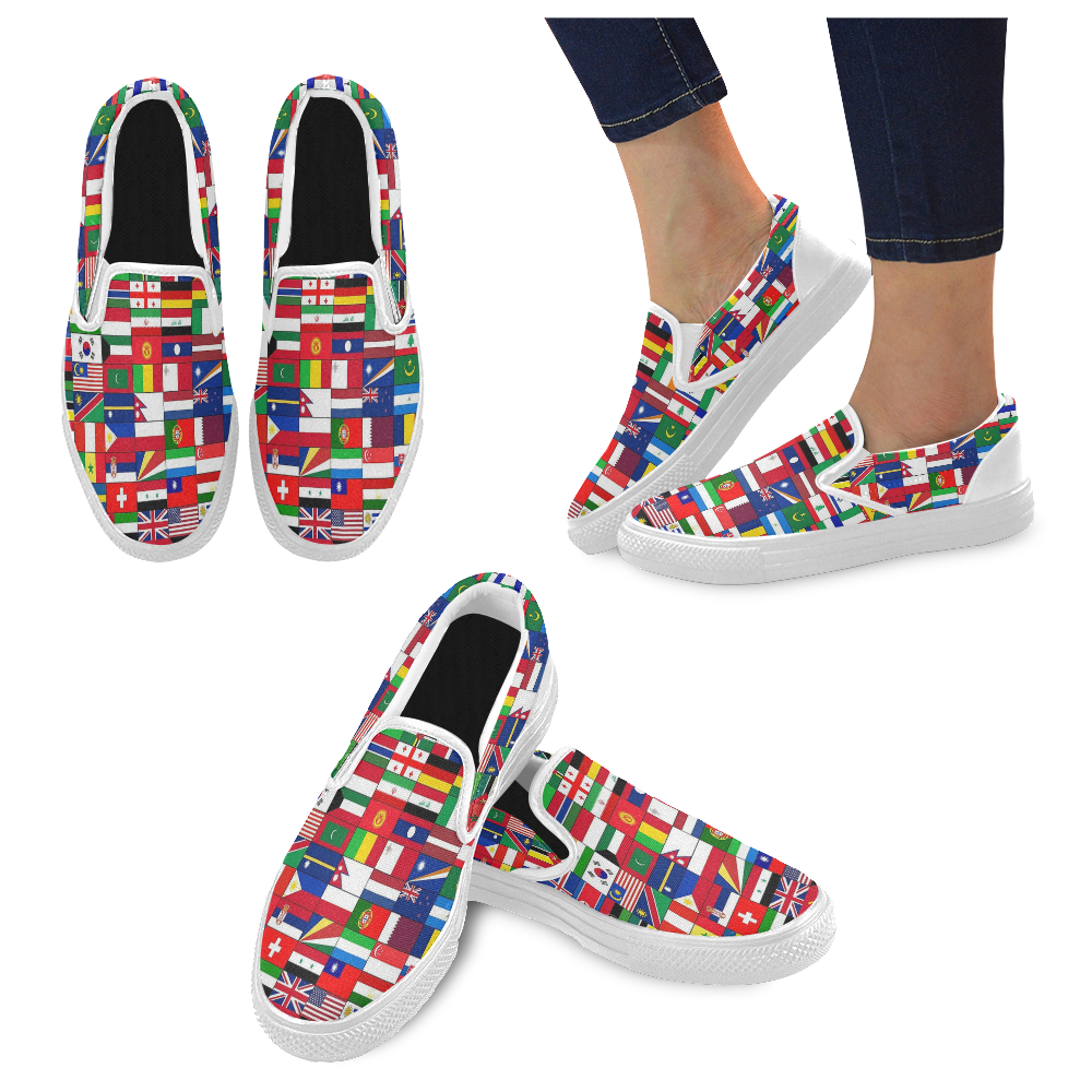 WORLD FLAGS 2 Women's Unusual Slip-on Canvas Shoes (Model 019)