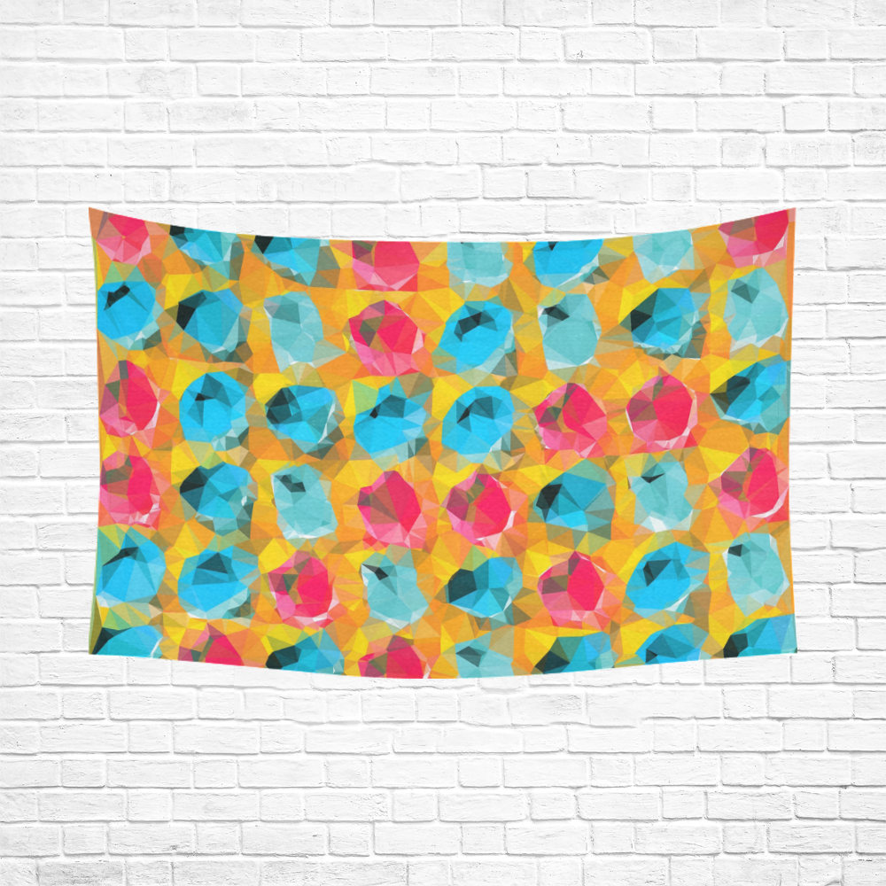 geometric polygon abstract pattern in blue orange red Cotton Linen Wall Tapestry 90"x 60"