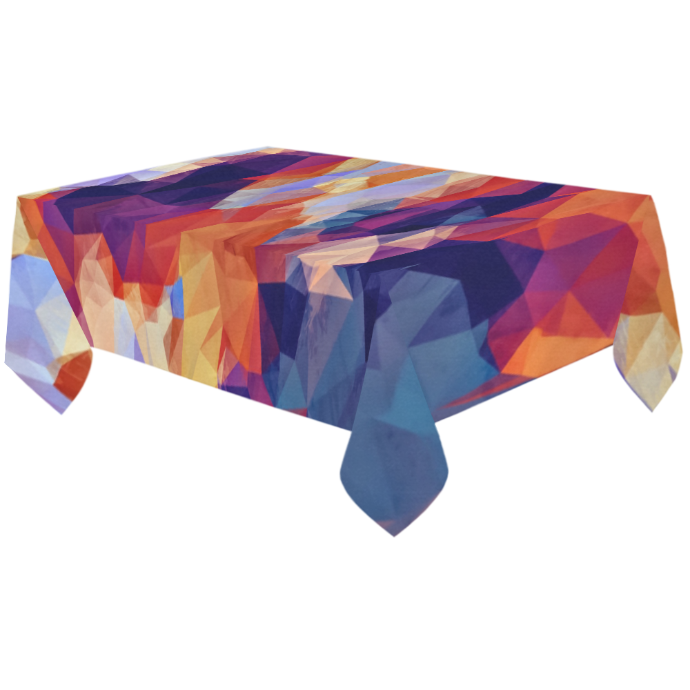 psychedelic geometric polygon pattern abstract in orange brown blue purple Cotton Linen Tablecloth 60"x120"