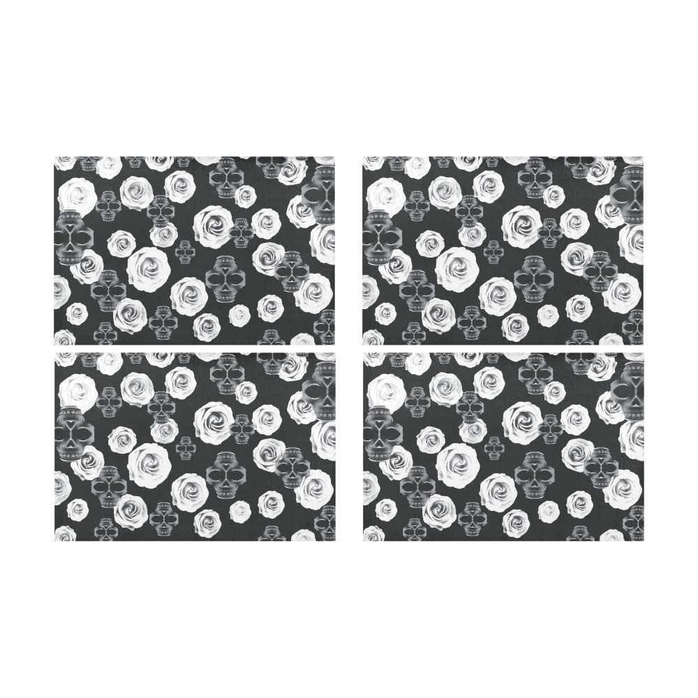 vintage skull and rose abstract pattern in black and white Placemat 12’’ x 18’’ (Set of 4)