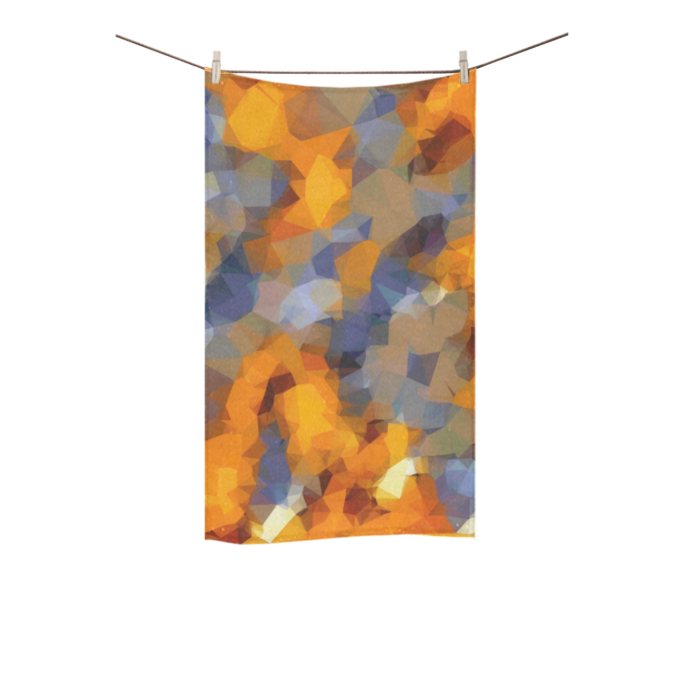 psychedelic geometric polygon abstract pattern in orange brown blue Custom Towel 16"x28"
