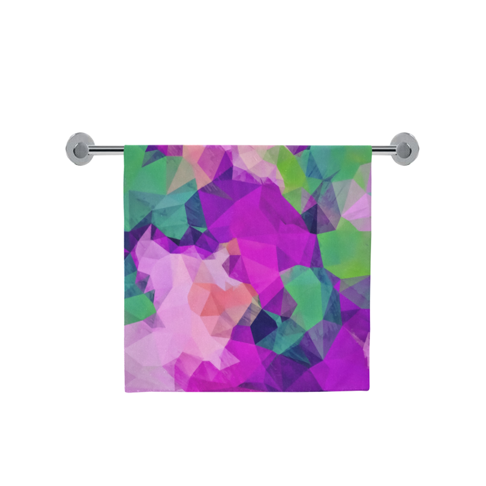 psychedelic geometric polygon pattern abstract in pink purple green Bath Towel 30"x56"