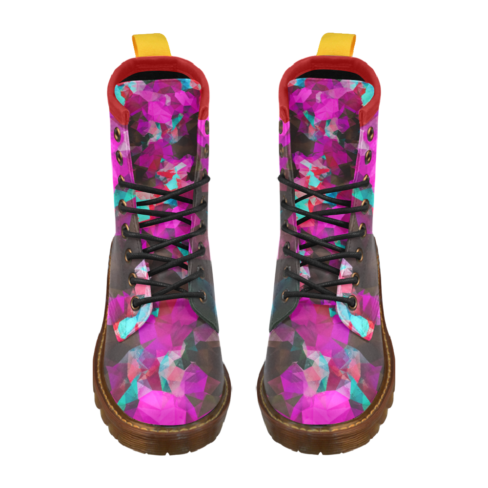 psychedelic geometric polygon abstract pattern in purple pink blue High Grade PU Leather Martin Boots For Women Model 402H