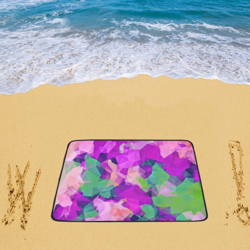 psychedelic geometric polygon pattern abstract in pink purple green Beach Mat 78"x 60"