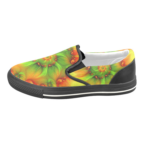 Hot Summer Green Orange Abstract Colorful Fractal Slip-on Canvas Shoes for Kid (Model 019)