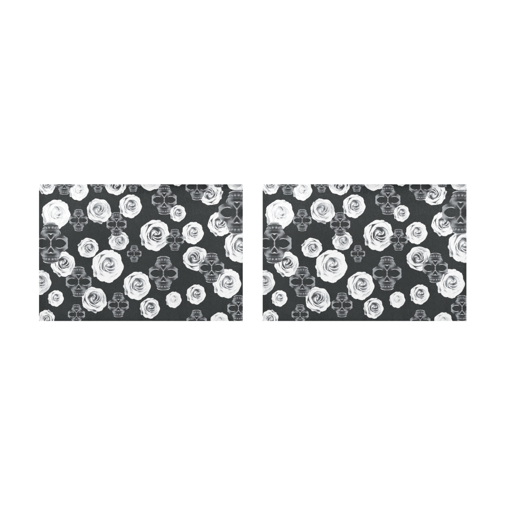 vintage skull and rose abstract pattern in black and white Placemat 12’’ x 18’’ (Set of 2)