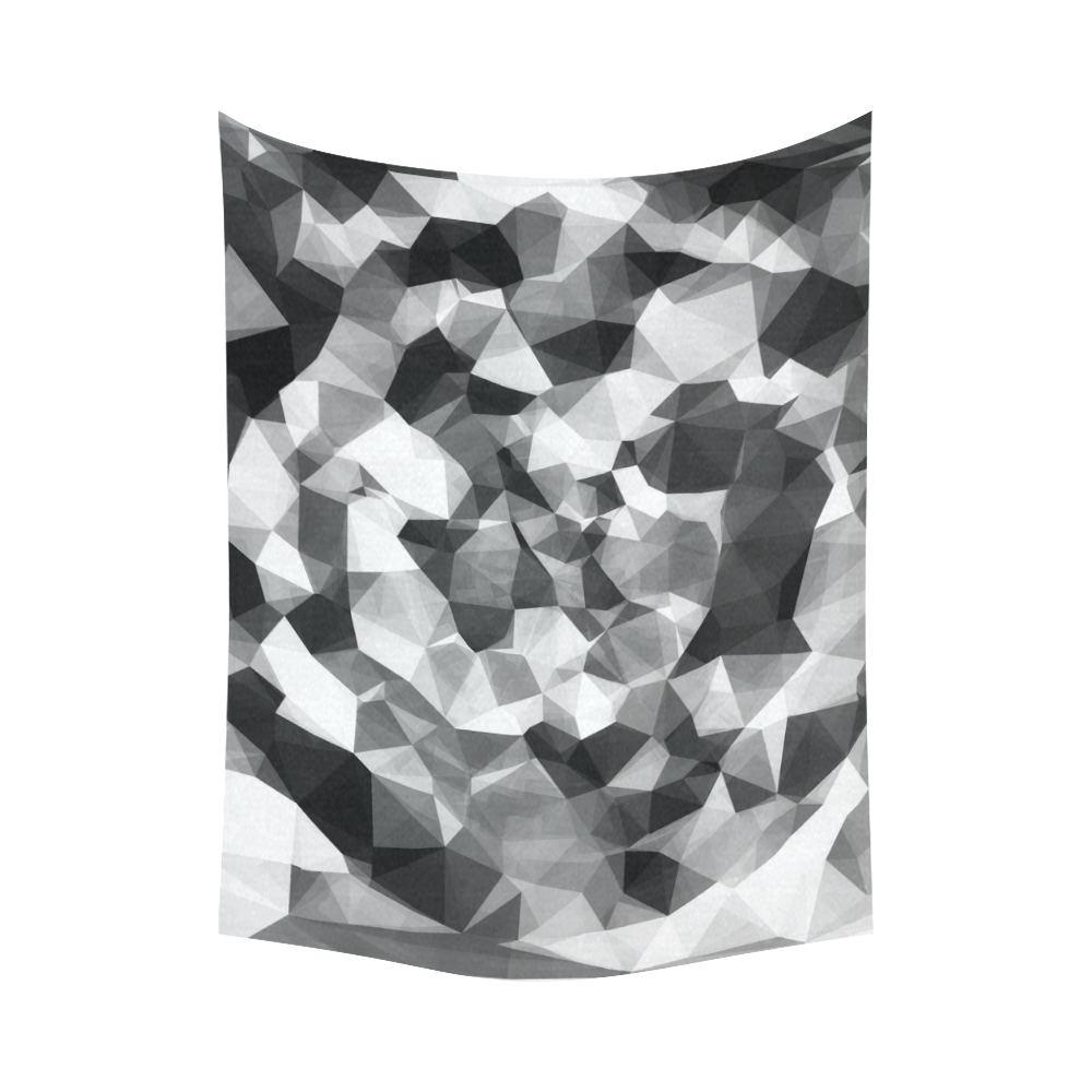 contemporary geometric polygon abstract pattern in black and white Cotton Linen Wall Tapestry 80"x 60"