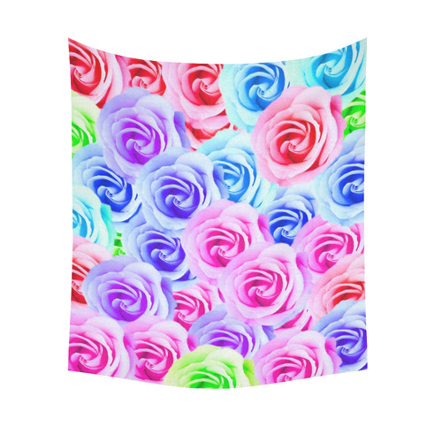 closeup colorful rose texture background in pink purple blue green Cotton Linen Wall Tapestry 51"x 60"