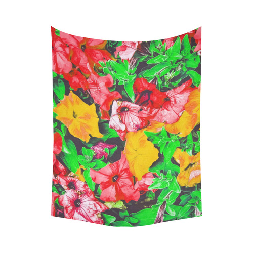 closeup flower abstract background in pink red yellow with green leaves Cotton Linen Wall Tapestry 60"x 80"