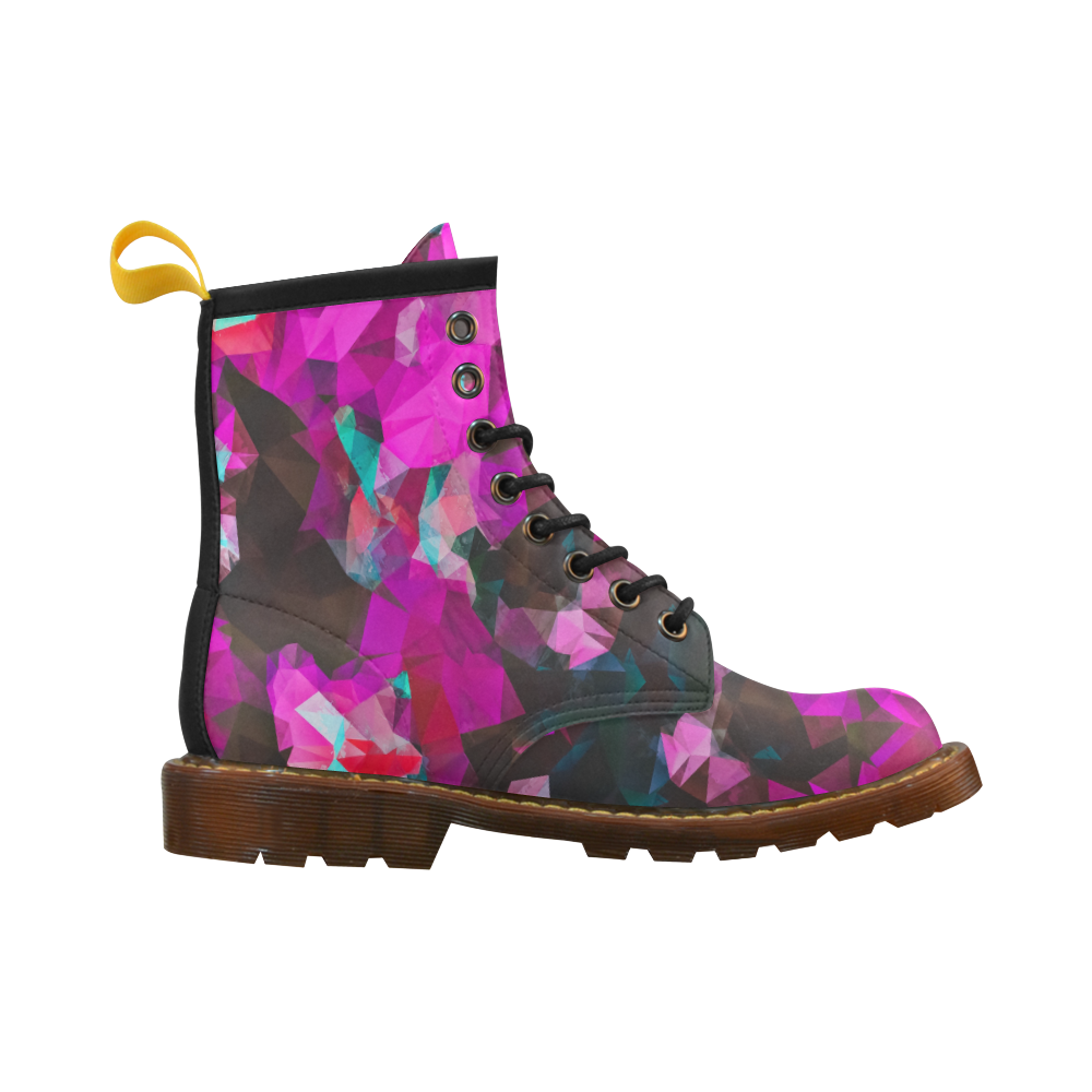 psychedelic geometric polygon abstract pattern in purple pink blue High Grade PU Leather Martin Boots For Men Model 402H