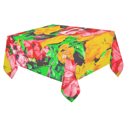 closeup flower abstract background in pink red yellow with green leaves Cotton Linen Tablecloth 52"x 70"