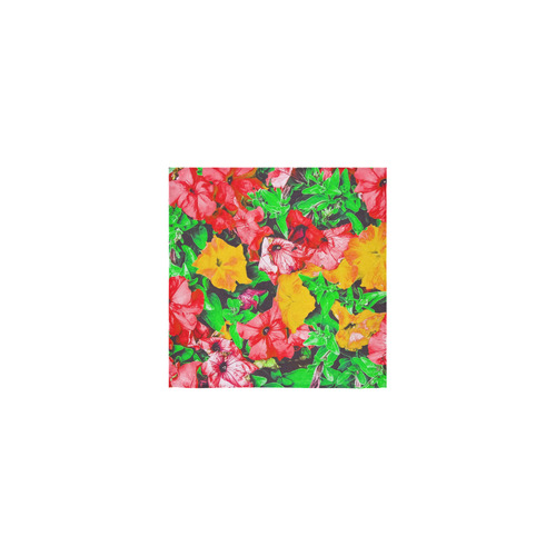 closeup flower abstract background in pink red yellow with green leaves Square Towel 13“x13”