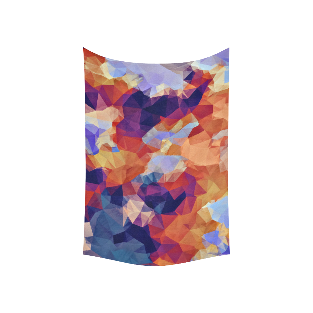 psychedelic geometric polygon pattern abstract in orange brown blue purple Cotton Linen Wall Tapestry 60"x 40"