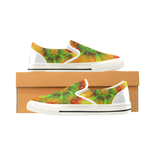 Hot Summer Green Orange Abstract Colorful Fractal Slip-on Canvas Shoes for Kid (Model 019)