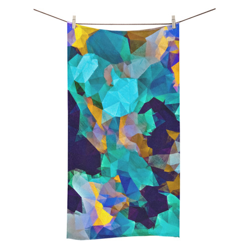 psychedelic geometric polygon abstract pattern in green blue brown yellow Bath Towel 30"x56"