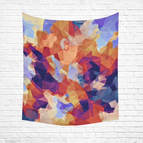 psychedelic geometric polygon pattern abstract in orange brown blue purple Cotton Linen Wall Tapestry 51"x 60"