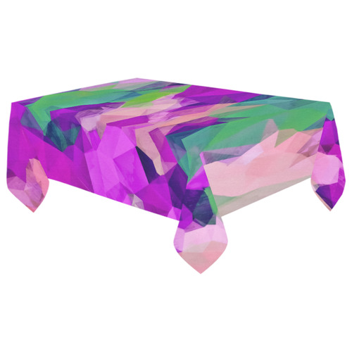 psychedelic geometric polygon pattern abstract in pink purple green Cotton Linen Tablecloth 60"x 104"