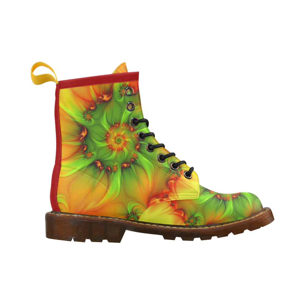 Hot Summer Green Orange Abstract Colorful Fractal High Grade PU Leather Martin Boots For Women Model 402H