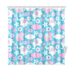 Cute Baby Pink Elephant Floral Shower Curtain 72"x72"