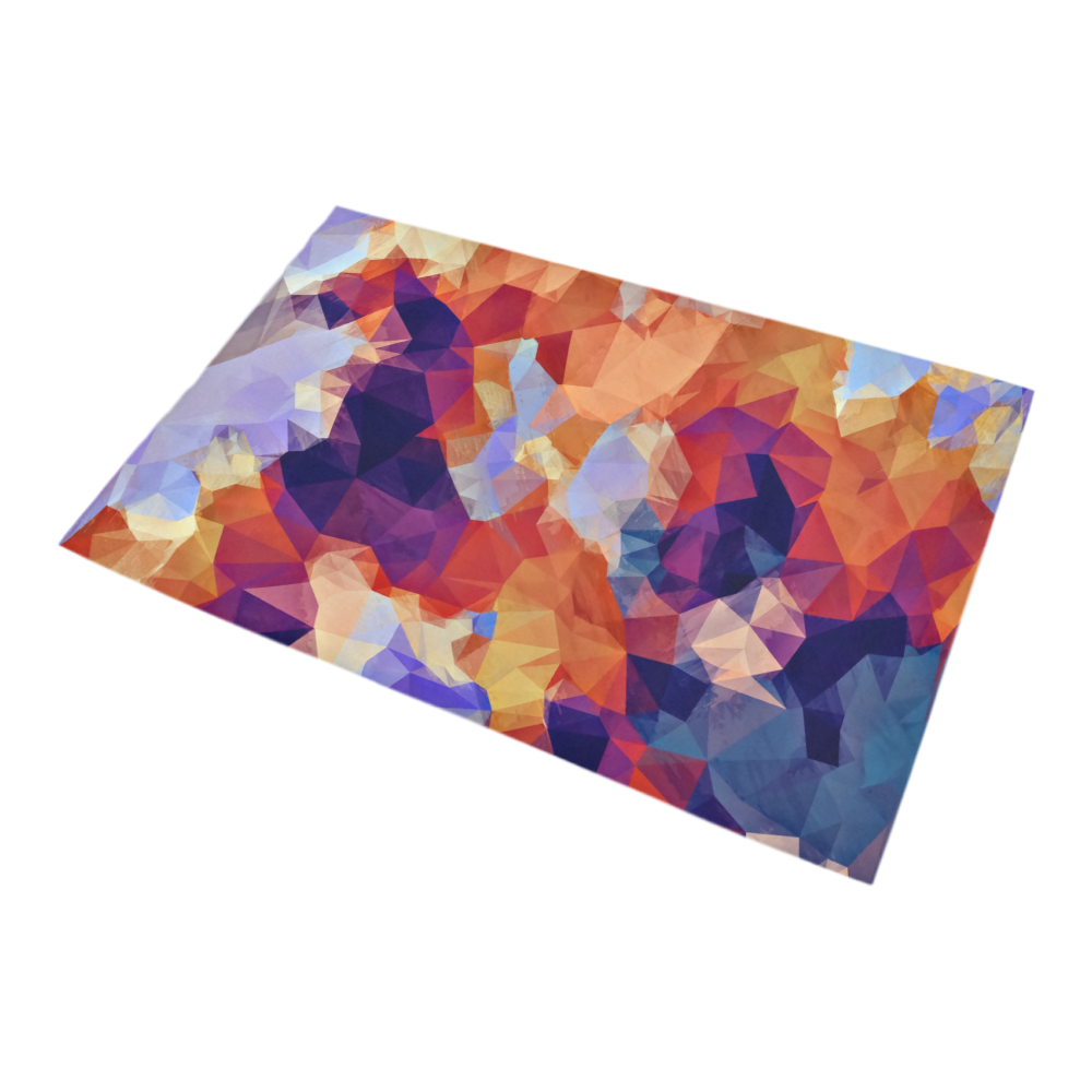 psychedelic geometric polygon pattern abstract in orange brown blue purple Bath Rug 20''x 32''