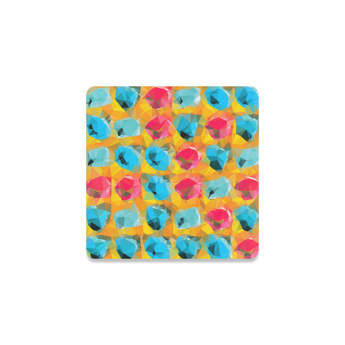 geometric polygon abstract pattern in blue orange red Square Coaster