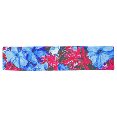 closeup flower texture abstract in blue purple red Table Runner 16x72 inch