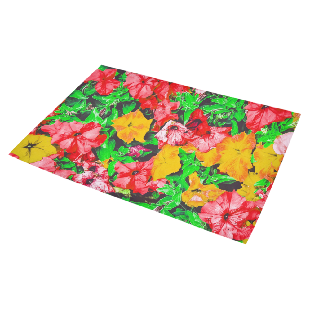 closeup flower abstract background in pink red yellow with green leaves Azalea Doormat 30" x 18" (Sponge Material)