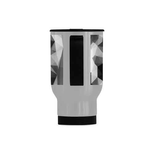 contemporary geometric polygon abstract pattern in black and white Travel Mug (Silver) (14 Oz)