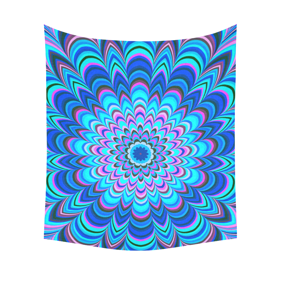 Vibrant blue striped mandala Cotton Linen Wall Tapestry 51"x 60"