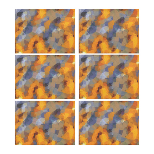 psychedelic geometric polygon abstract pattern in orange brown blue Placemat 14’’ x 19’’ (Set of 6)