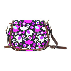 Cute Pink Elephants Floral Pattern Saddle Bag/Small (Model 1649) Full Customization